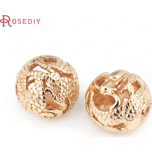 6PCS 14MM 24K Champagne Gold Color Plated Brass Hollow Dragon Shape Spacer Beads Bracelet Beads High Quality Jewelry Accessories