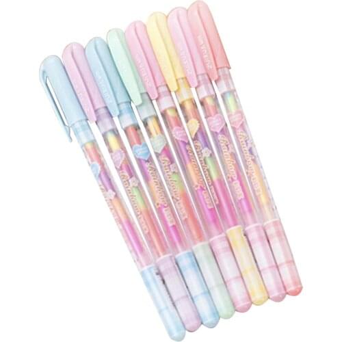 8Pcs/Lot Korean Candy Color Rainbow Pastel Gel Pen Stationery Store Escritorio School Tool Material Thing Item Shop Highlighter