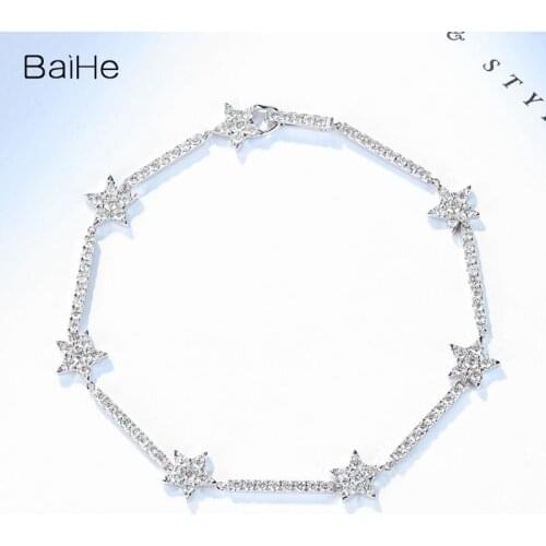 BAIHE Solid 14k White Gold 1.3ct Round H/SI Natural Diamonds Women Wedding Fine Jewelry Star diamond bracelet for women