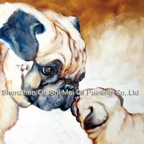 Free Shipping Handpainted Abstract Adorable Dog Mother And Baby Wall Art Oil Painting On Canvas Animal Paintings For Home Decor