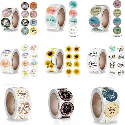 Flower Thank You Stickers Seal Label 500pcs 1inch Color Labels For small Business Sticker Handmade Decor Gift Sticker Stationery
