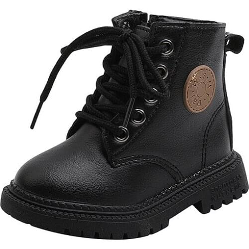 Childrens shoes, PU leather for girl and boy, short ankle boots, padded, with soft sole, autumn and winter, Size 21-30