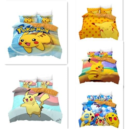 Pokemon Pikachu childrens three-piece bed sheet set quilt cover 3D bedding children bedroom cute quilt cover bedding piece set