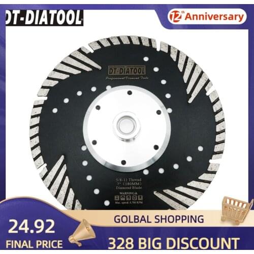 DT-DIATOOL 1pc Dia 7"/180MM 5/8-11 FLANGE Diamond Cutting Disc Turbo Blade With Slant Protection Teeth For Granite Marble Stone