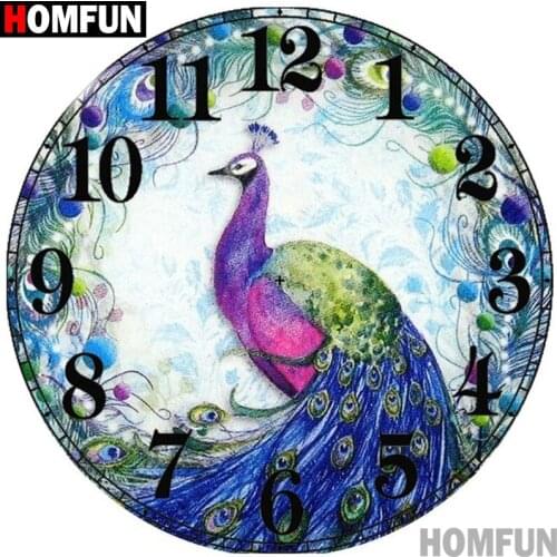 HOMFUN Full Square/Round 5D DIY Diamond Embroidery "Peacock clock" Diamond Painting Cross Stitch Rhinestone 5D A01026