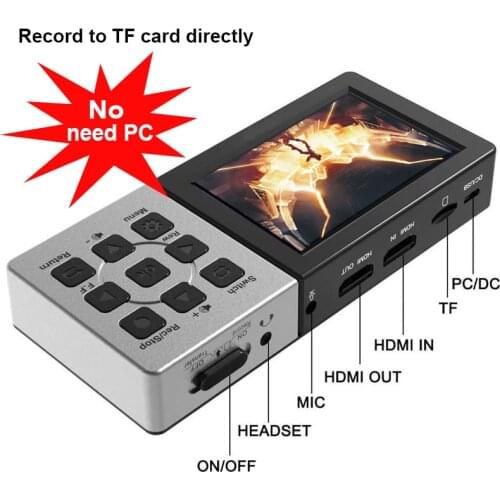 1080P 60fps HD Loop Composite AV HDMI Video Capture Card To Micro SD TF Card with Screen Display Playback Game Recording Plate