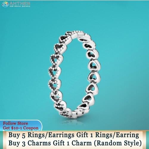 Ahthen 925 Sterling Silver Ring Band of Hearts Ring Original 925 Women Rings Ngagement Rings for Women Jewelry Making Girl Gift