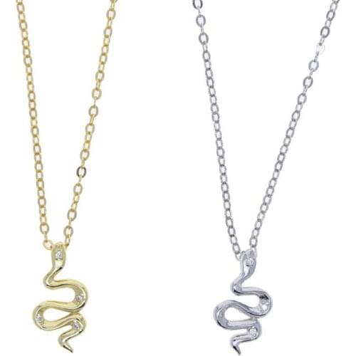 100% 925 Sterling Silver Fine Jewelry Prong Set Clear Cubic Zirconia Cute Lovely Snake Necklace 925