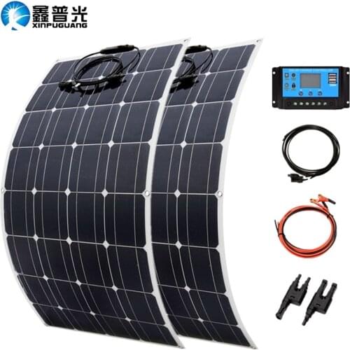 200W Monocrystalline Solar Panel Flexible 12V 100W Home Solar System Kit Photovoltaic Module Cell 20A Controller 1000W Inverter