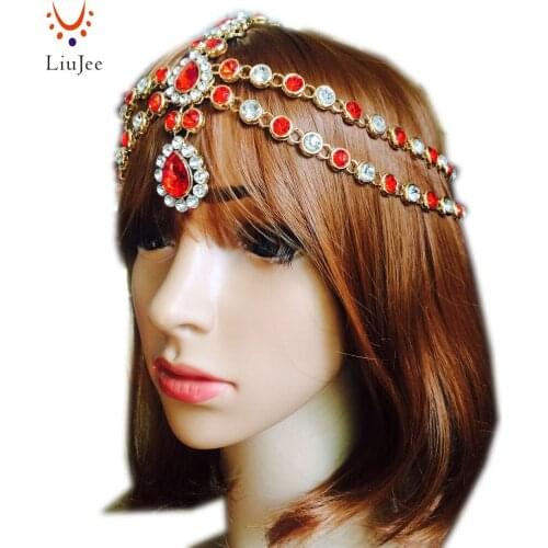 Red with crystal Diamante head chain Kundan stome head band hair jewelry wedding bridal head Jewelry birthday boho