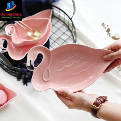 Creative 3D Flamingo Ceramica Dishes Tableware Dessert Fruits Plate Salad Bowl Originality Tea Breakfast Disc Western-style 1pc