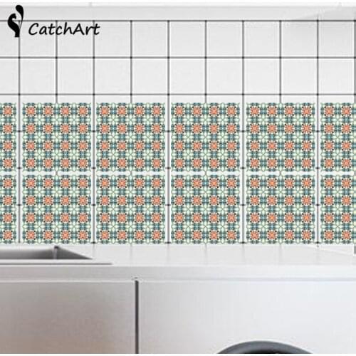 20x100cm Vintage Flower print Square Self Adhesive Tile Stickers Kitchen Bathroom Decal Home Decor Wall Art Wholesale customized