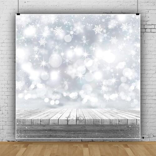 Laeacco Winter Snowflake Dreamy Light Bokeh Photo Background Old Wooden Boards Child Photocall Poster Backdrop For Photographic