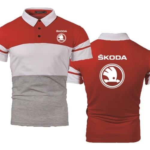 Summer Casual Trend Mens POLO shirt Skoda Car Logo Printing Fashion POLO shirt Splicing Cotton Mens Short Sleeve