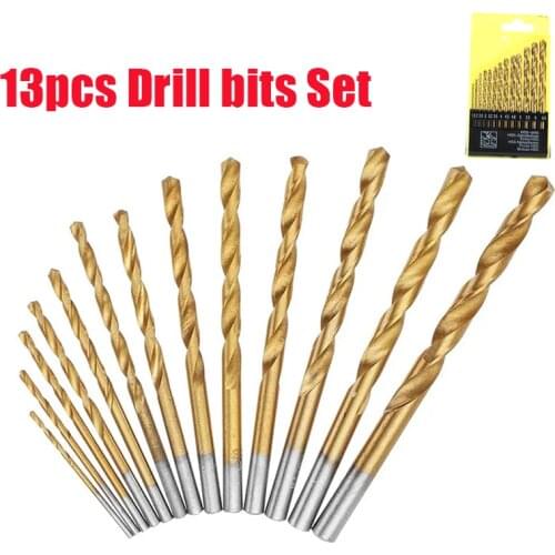 13Pcs 1.5~6.5mm Round Shank HSS Coated Titanium Twist Drill Bit Set for Sheet Iron Plastic Copper Woodworking Metal Tool