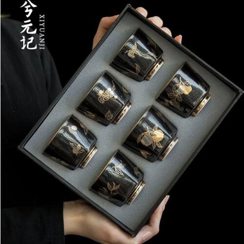 Kung Fu gold tea cup set, home master cup gift box, Japanese tea cup, ceramic small tea bowl, 6 hand gifts