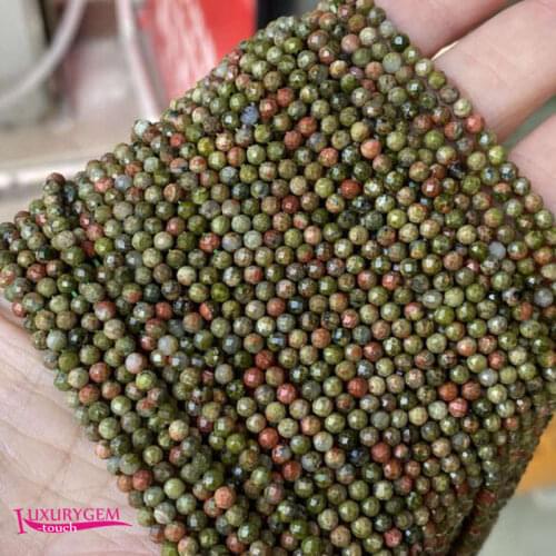 Natural Flower Green Stone Loose Small Beads High Quality 3mm Faceted Round Shape DIY Gem Jewelry Accessories 38cm wk333