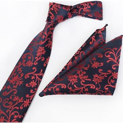 New Design 8cm Men Formal Necktie Set Unique Floral Ties Cravat with Pocket Square