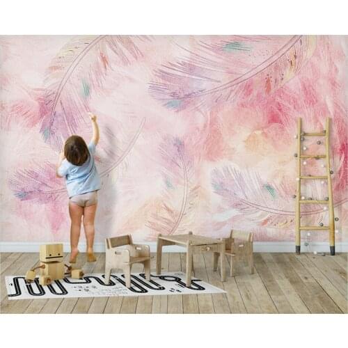 Custom wallpaper 3d pink feather background wall living room bedroom childrens room decoration painting обои papel de parede
