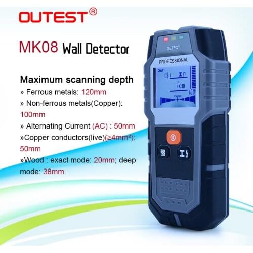 OUTEST Stud finder sensor 120mm metal detctor rebar/copper tube AC /wood/Copper wire wall scanner LCD backlight detector
