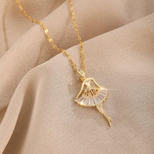 Korean version of titanium steel ballet girl necklace rose gold lip chain clavicle chain aesthetic temperament personality trend