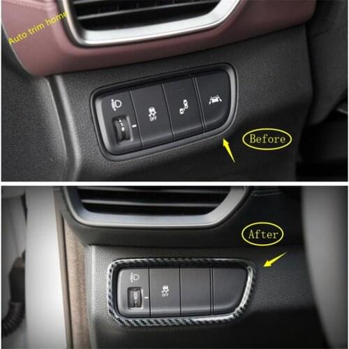 Lapetus Front Head Lights Lamps Switch Button Cover Trim Fit For Hyundai Santa Fe 2019 2020 Carbon Fiber Look / Auto Accessories
