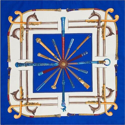 [POBING]100% Silk Scarf Women Square Sapin Chain Neckerchief High Quality Foulard Samll Bandana Office Lady Silk Scarves 60*60cm