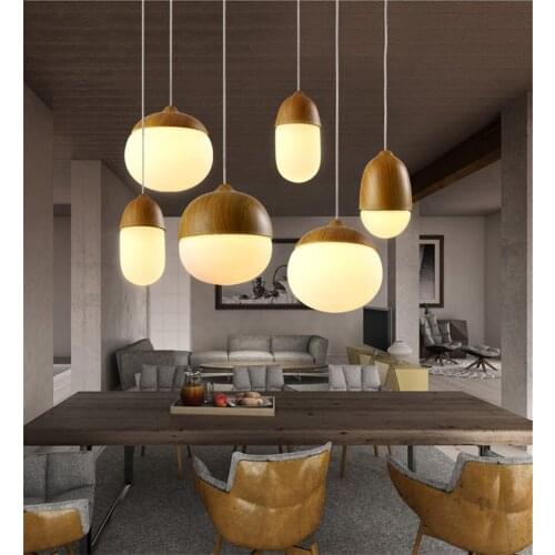 Japan style nut Wood grain glass pendant lights dining room decoration hanging lamp loft bedroom bedside Acorn led light fixture