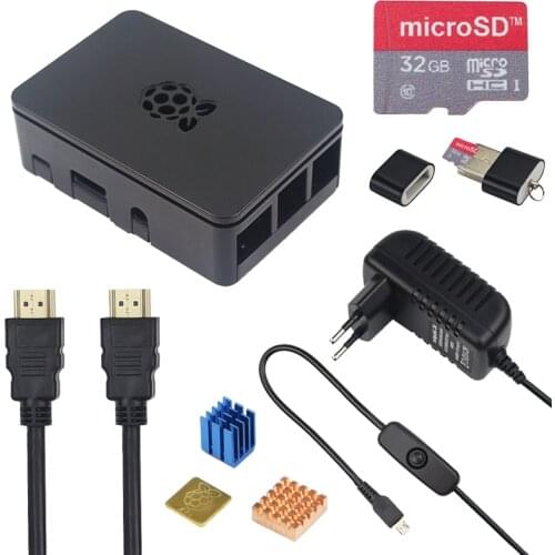 Raspberry Pi 3 Model B+Plus ABS Case + Heat Sinks + Power Adapter + Optional 16/32GB SD Card|GPIO Adapter for RPi 3B+/3B