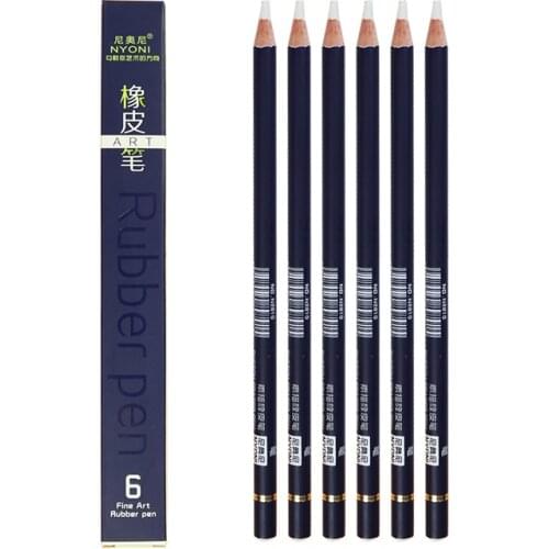 NYONI N2810 Rubber Pen Eraser Pencil 6pcs/set Highlight Modeling Rubber Pencil Revise Details Eraser Pen For Drawing Supplies