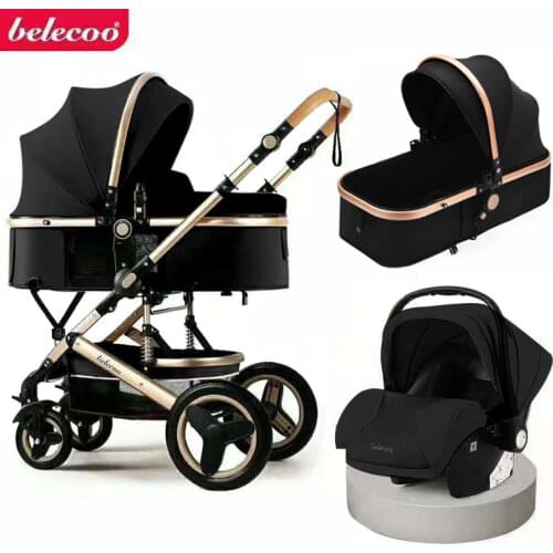 Luxurious Baby Stroller 3 in 1 Portable Travel Carriage Folding Prams Aluminum Frame High Landscape Car for Newborn Buggy