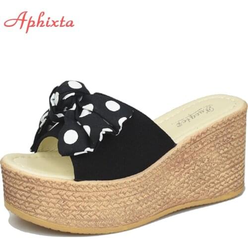 Aphixta Snowflake Bow 9cm Wedge Slippers Platform Appliques Flower Bunny Girls Beach Antiskid Female Sandals Shoes Slides Women