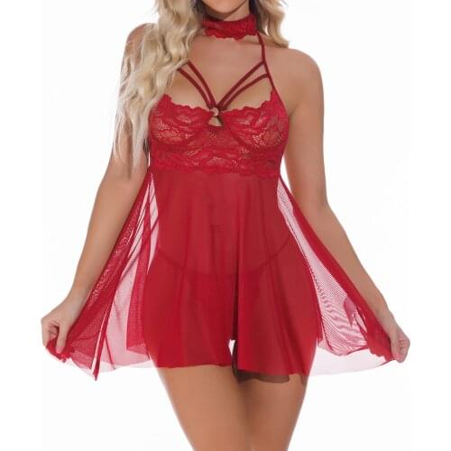 Sexy Lingerie Lace Hollow Out Erotic Lingerie Dress Womens Nightie Transparent Sexy Night Dress Sexy Underwear Sleepwear S-2XL