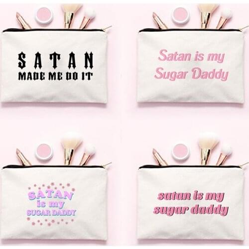 Satan Is My Sugar Daddy Print Multifunction Man Women Makeup Bags Cosmetic Bags Travel Make Up Organizer Toiletry Pouch Storage