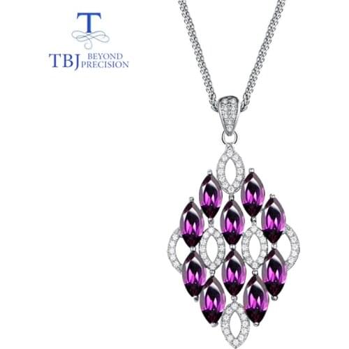 TBJ , NEW elegant 925 silver pendant necklace natural 7ct rhodolite garnet gemstone for lady anniversary birthday gift