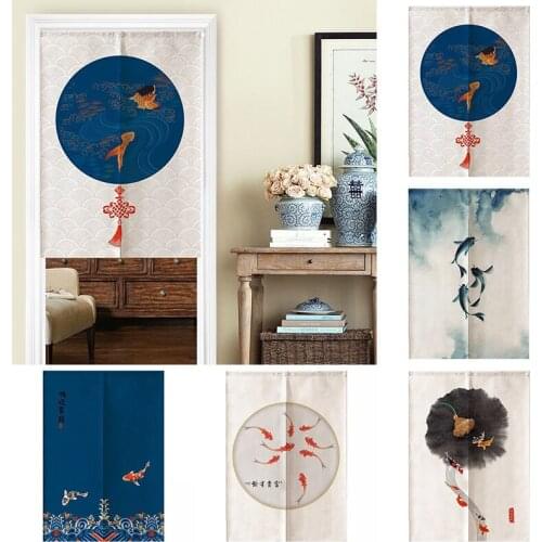 Koi Cloth Curtain Carp Bedroom Partition Curtain Half Panel Curtain Blackout Curtain Home Decorion Doorway Hanging Curtain