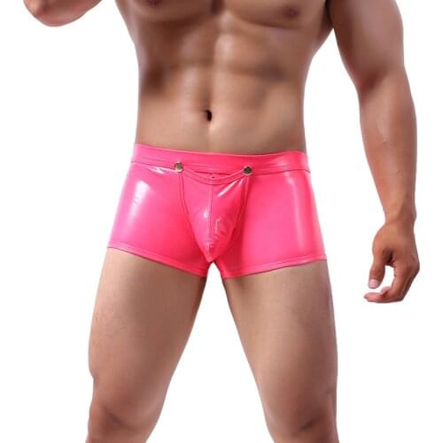 New Sexy Men Boxer Faux Leather Underwear Male Open Pouch Panties Buttocks Underpants Cueca Boxershorts Homme Men