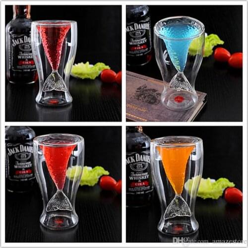 High quality Creative fairy tale Crystal Mermaid Shot Glass Vodka Wine Glasses Double Layers Beer Cup