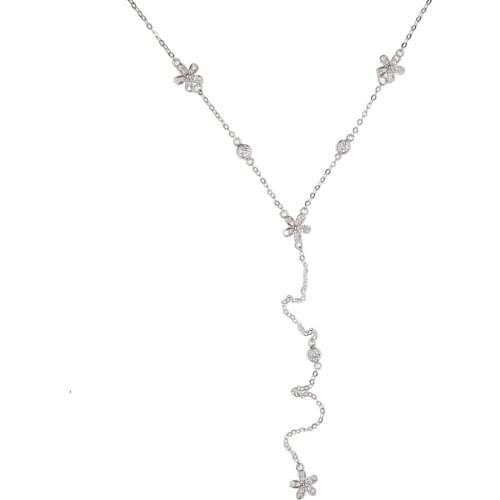100% 925 Sterling Silver 2021 Spring Flower Collection Lariat Long Chain Women Ladies Silver Chain Daisy Cz Cute Flower Necklace