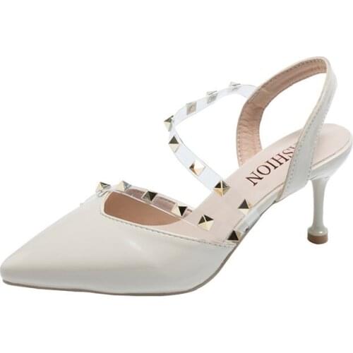 Shoes Female 2019 Tide New High Heel Stiletto Sandals A Buckle With Sexy Rivets Transparent Mesh Red Womens Shoes