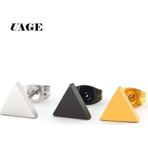 UAGE New Punk Stainless Steel Earrings Female Black riangle Stud Earrings For Women Geometric Earrings oorbellen