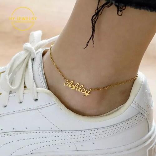 Fashion Personalized Name Anklet Customized Nameplate Anklet For Women Gold Stainless Steel Jewelry Christmas Gift