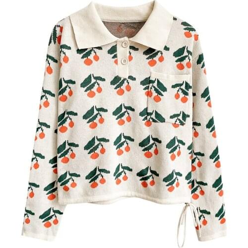 Pullover Women Sweater Turn-down Collar Pleated Crop Raglan Sleeve Knitted Loose Flowers Sweaters Autumn Winter Jumper Mujer