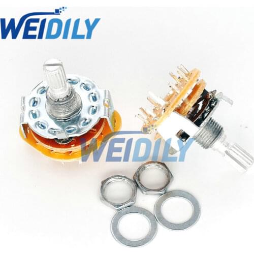 2PCS/LOT RS25 1P11T Potentiometer With Switch Shaft Panel Mount 1 Pole 11 Position Rotary Switch Selector Band