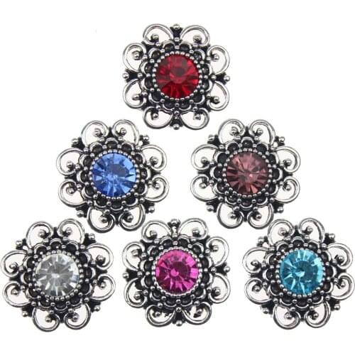 10pcs/lot 6 Colors Mixed 18MM Snap Button Jewelry Crystal Flower Snap Buttons Fit 18mm Snap Bracelet Bangle for Women Accessory