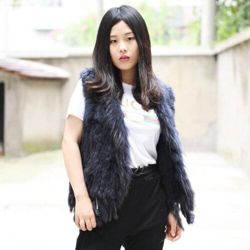 FREE SHIPPING CX-G-B-57F Ladies Fashion Genunie Real Rabbit Knitted Fur Vest