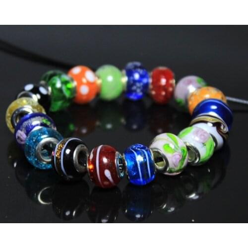 50 PCS Mix Color Big Hole Beads Acylice Glass Beads For Jewelry Making Pattern Crystal beads DIY Charms Bracelet 9*14 mm