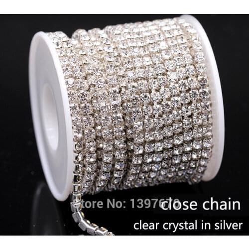 10Yards/lot ss6-ss18 dense Crystal rhinestone chain close crystal in silver Sew on Cup chain for clothing ornament accessories