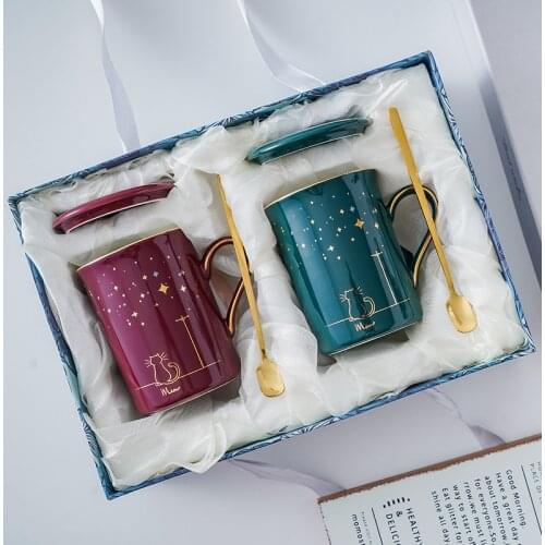 Ceramic Mug with Cover Spoon Nordic Creative Mug Fashion Lovers Milk Coffee Cup Men and Women Tea Cup