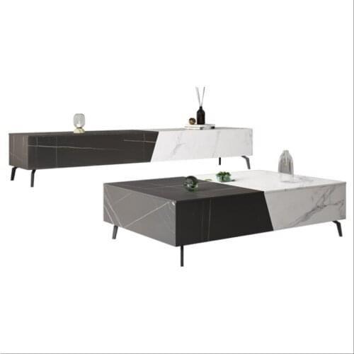 Rock plate coffee table simple modern Nordic black, white and gray style household square coffee table TV cabinet combination